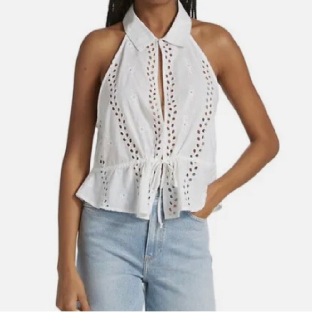 NWT Free People white eyelet halter Tangerine Tank top with collar
